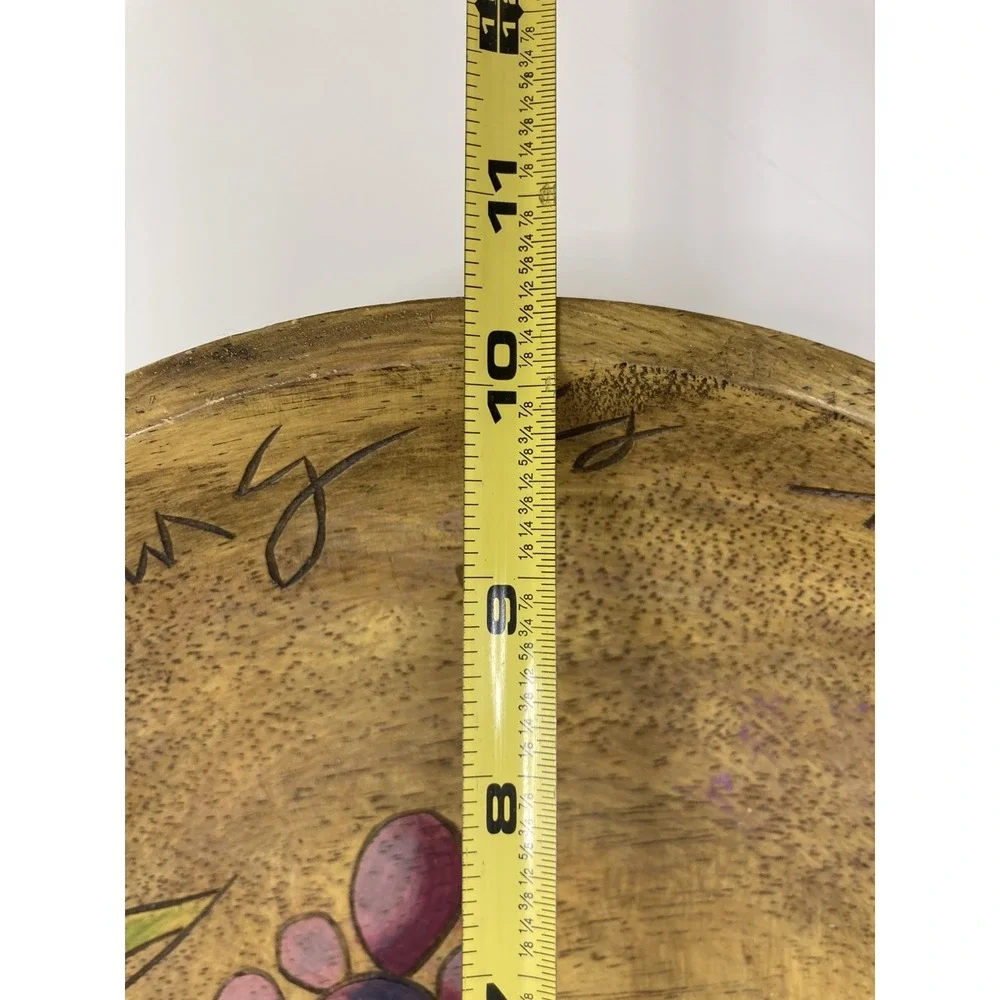 Vtg Hand Painted Wooden Fruit/Salad Bowl‎ Bible Verse Christain Grapes 10.5